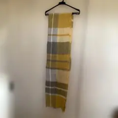 チェック柄マフラー イエロー系 グレー系　薄地　長さ180センチ