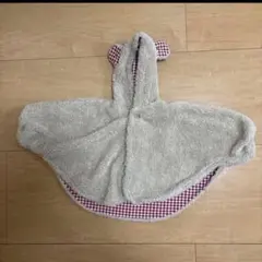 クマ耳ベージュフード付きベビーポンチョ