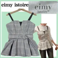✨美品✨eimy istoire ベルト付きチェックペプラムトップス ブラック