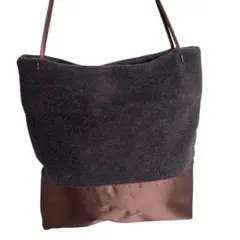 agnès b. アニエスべー トートバッグ グレー ウール パーティ レザー