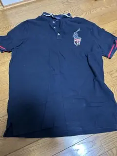 ネイビー ポロシャツ アメリカ国旗刺繍