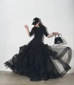 フリル付きブラックチュールスカート