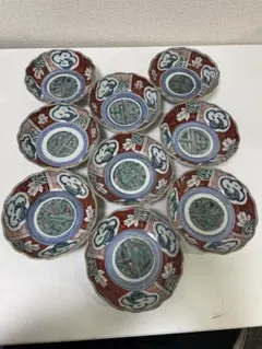 【現状品】古伊万里 錦手 色絵 菓子器 皿 アンティーク 時代物 9客 ②