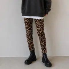 Ray BEAMS レオパード柄 スキニーパンツ ウエストゴム S レディース