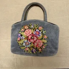FEILER 花柄刺繍 ハンドバッグ グレー