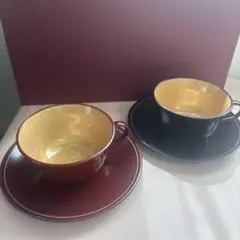沖縄工芸品 琉球漆器 コーヒーカップ &ソーサー ペアセット スプーン