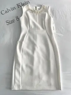 Calvin Klein パールネック　ノースリーブワンピース Size 8