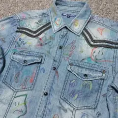 一点物 ペイント ウエスタンシャツ ダンガリー　メモリアル　ダメージ