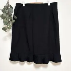 美品✨黒 フレアスカート プリーツ裾【XL】Aライン ミモレ丈 膝下 大きめ