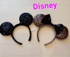 ミッキー　ミニー　カチューシャ　２点セット売り　ディズニー　スパンコール