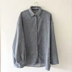 コーデュロイ 長袖シャツ　ブルー　グレー　ロング　シャツアウター