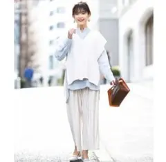 a.v.v ノーカラーポケット付チュニックシャツ ベスト　セット