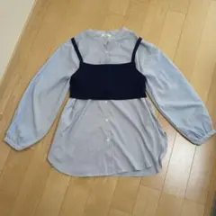 earth music&ecology 長袖シャツ 青白ストライプビスチェセット