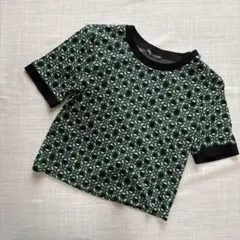 ZARA 幾何学模様 半袖ニットトップス M グリーン ブラック