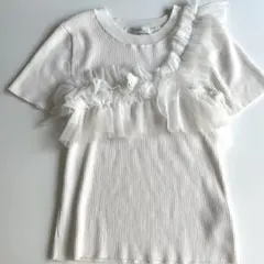 美品earth music&ecology フリル付き半袖トップス　サマーニット