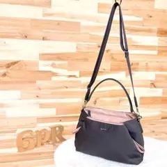 【アニエスベー】ショルダーバッグ2wayハンドバッグ 無地 グレー×くすみピンク