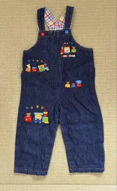 ミキハウス ９０㎝ オーバーオール　プッチー　汽車ぽっぽ　デニムオーバーオール