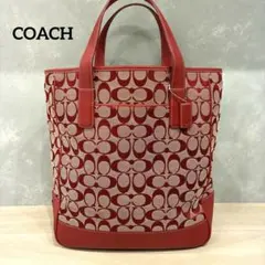 美品✨ COACH トートバッグ シグネチャー 型押し レッド 赤色 6093