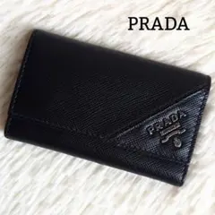 未使用品 PRADA キーケース 6連 レザー 三角ロゴ ブラック 箱付き