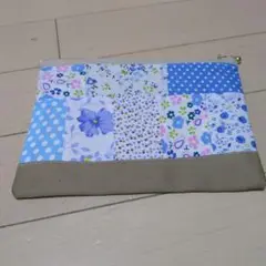 青系パッチワークポーチ