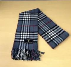 Vincenzo Valentino チェック柄マフラー グレー系 Vロゴ付き