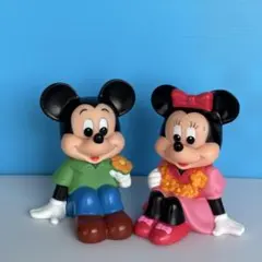 非売品　三菱銀行 ミッキー ミニー　貯金箱 レトロ特大サイズ 2体セット☆三菱銀行 ミッキーマウス・ミニー ソフビ人形 貯金