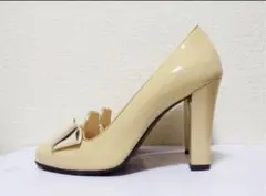 24cm*美品*DIANA 牛革 エナメル リボン付 ハイヒール パンプス 本革