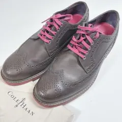 COLE HAAN ウィングチップ レザー グレー ピンク 25.5cm 革靴