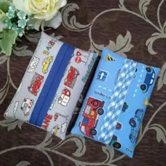 ミニティッシュケース　☆　消防車柄　働く車柄　☆　2個セット