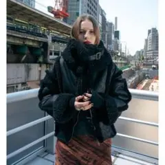 PERVERZE 　ワイドカラー ムートンコート　ブラック PERVERZE ワイドカラー ムートンコートブラックDESIGNWORKS