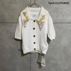 【Tach CLOTHING】 セーター 半袖 ホワイト 刺繍 O1184