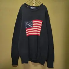POLO SPORT アメリカ国旗 ニット セーター　ネイビー　М