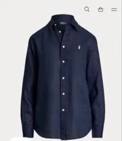 未使用級 ポロラルフローレン リネンシャツ 羽織り ネイビー 白ポニー XS 未使用級 ポロラルフローレン リネンシャツ 羽織り ネイビー 白