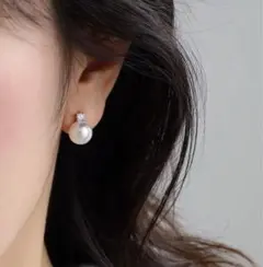 パール ダイヤ イヤリング 1粒 ステンレス 痛くない クリップ 新品 シルバー