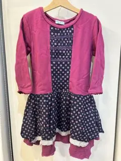 hakka kids ドット柄長袖トレナーワンピース 130 レース　2枚合わせ