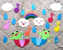 てるてるぼうず　虹　壁面飾り　梅雨　6月 7月　保育高齢者　ペーパークラフト てるてるぼうず 虹 壁面飾り 梅雨 6月 7月 保育高齢者