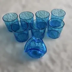 琉球ガラス 青いガラス製グラス7個と花瓶セット