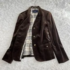 バーバリー ベロアテーラードジャケット ノバチェック 大きいサイズ 金ボタン