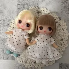ぷちリカちゃん服 赤白ボーダーワンピース・トップス&ボトムセット