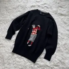 スコットランド製 ピュアカシミヤ100% ニット ゴルファー クルーネック 黒