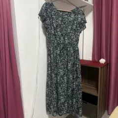 GU 花柄フリル袖マキシドレス XL