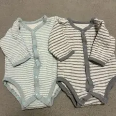 あったか肌着　70cm ボーダー　長袖　バースデー　グレーブルー　前開き　セット