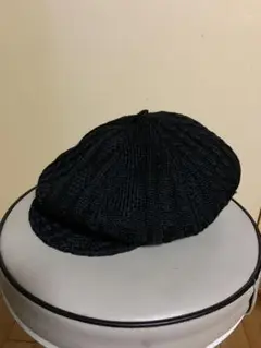 黒 ニット ベレー帽 編み込みデザイン