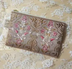 *インド刺繍リボン* ファスナーフラットポーチ E
