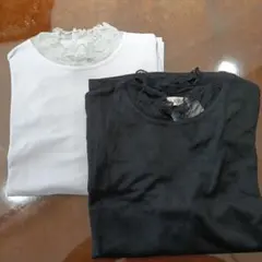 新品未使用 七分袖トップス　2着　ブラック　ラベンダー　M~L 　ストレッチ素材