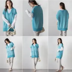 MAYSON GREY メイソングレイ フロントポケット ニットベスト　ブルーのサムネイル
