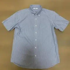 ユニクロ.ドライノンアイロンジャージーシャツ.L.ストライプ.半袖