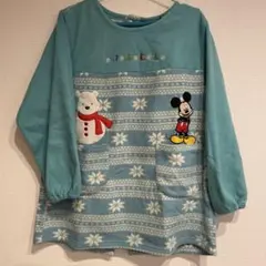 ディズニー フリーススモック ミッキーマウス 冬 ピンク 雪の結晶柄