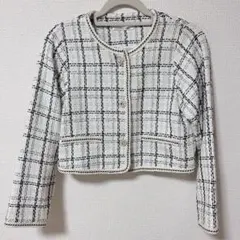 ツイードニットカーディガン　ジャケット　チェック　卒業式　入学式　フォーマル