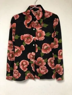 【70s昭和レトロ】MARIMURA TOKYO デカ襟 花柄ポリブラウス Mのサムネイル